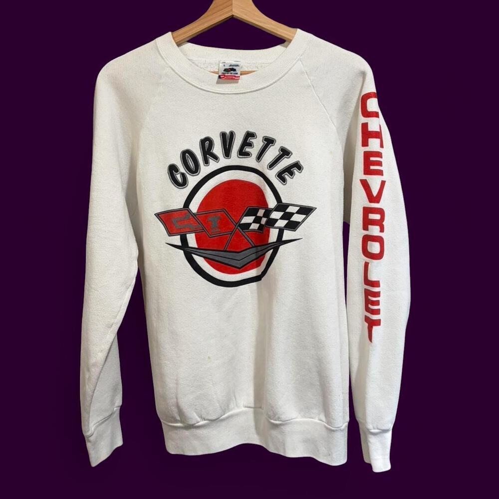 1980s Chevy Corvette White Crewneck